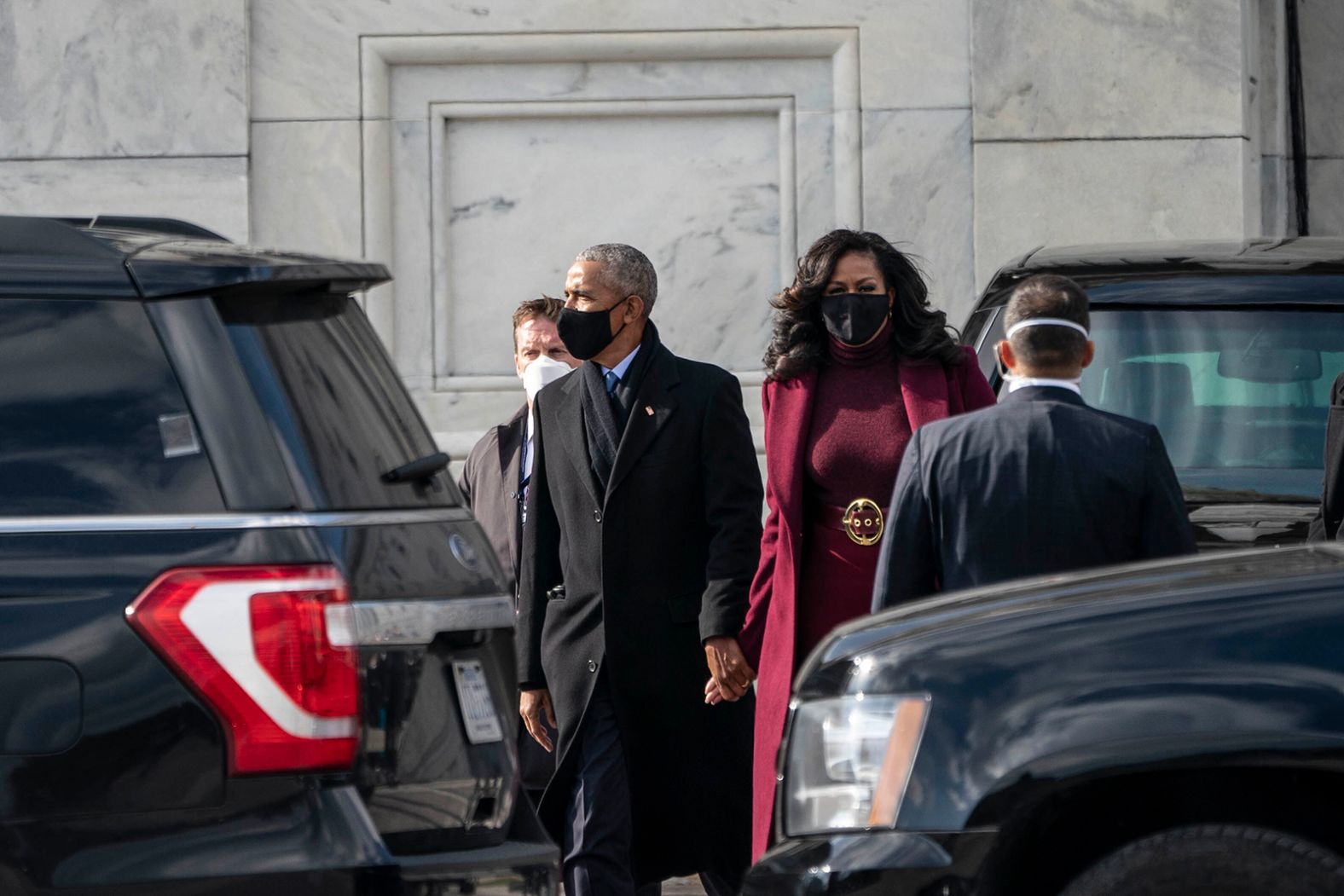 The Obamas leave the Capitol after the inauguration.