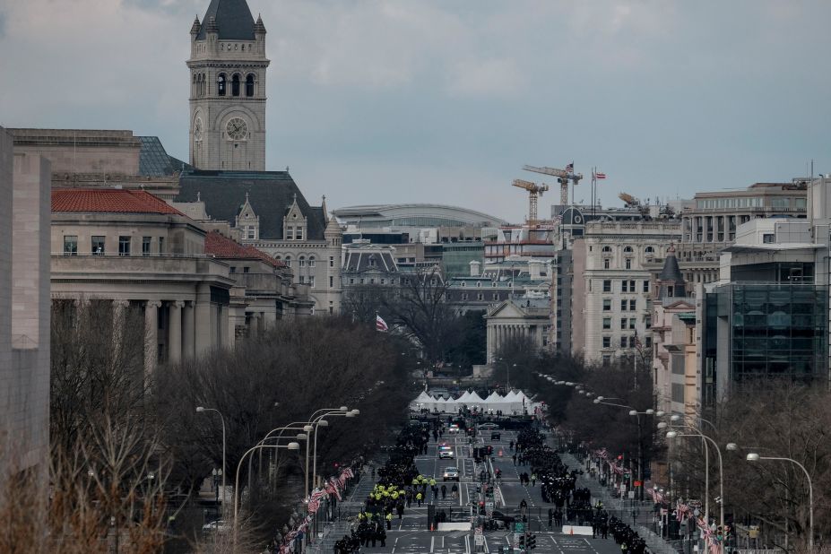 Pennsylvania Avenue is blocked by security during the inauguration.