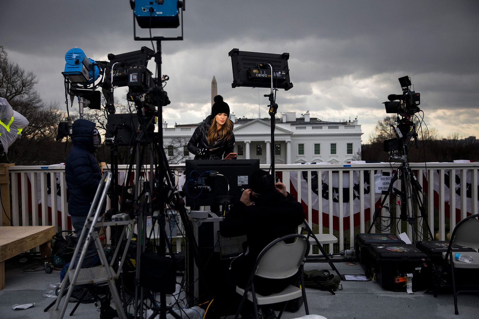 A reporter prepares for the inauguration.