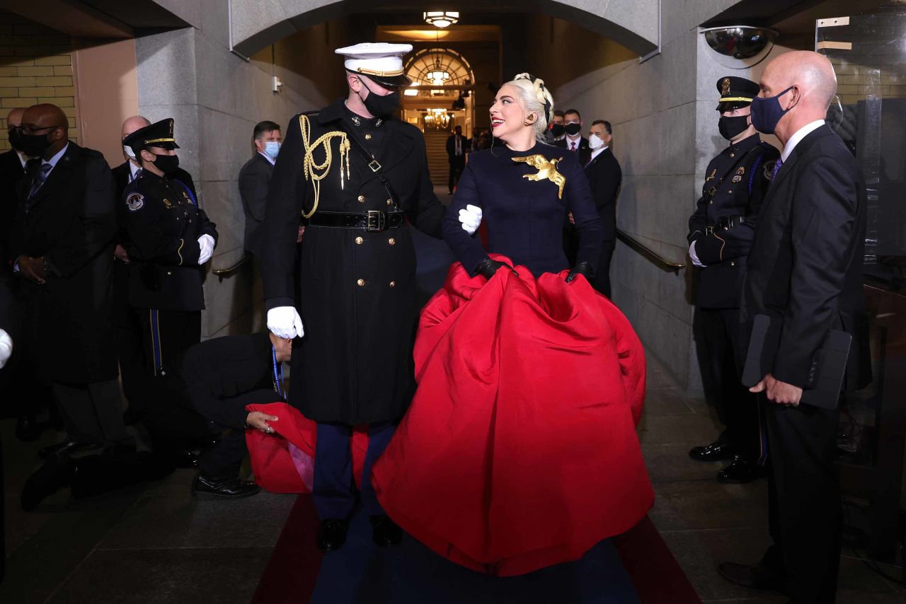 Lady Gaga arrives to sing the national anthem.