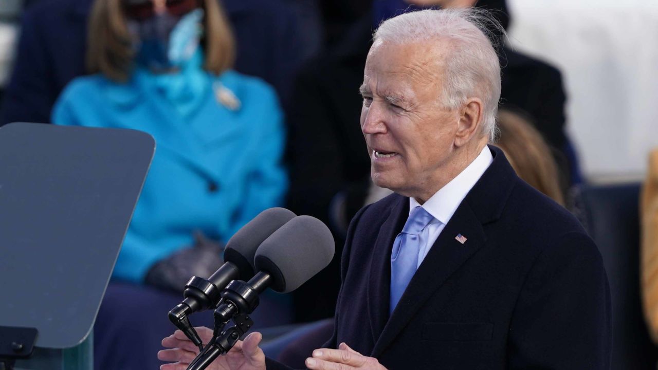 U.S. President Joe Biden delivers his speech after he was sworn in as the 46th President of the United States on the West Front of the U.S. Capitol in Washington, U.S., January 20, 2021.