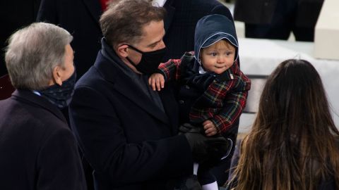 Hunter Biden and his son Beau, are seen at the inauguration before Hunter's father Joe Biden was sworn in as the 46th President of the United States on the West Front of the U.S. Capitol on Wednesday, January 20, 2021. Photo By Tom Williams/CQ-Roll Call, Inc via Getty Images
