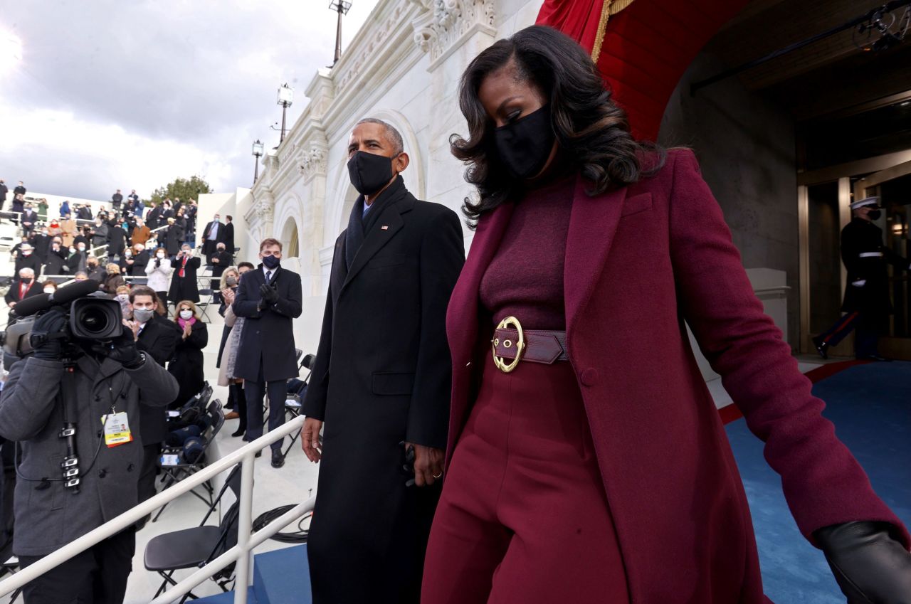 Barack and Michelle Obama arrive for the inauguration of Joe Biden as the 46th US President.