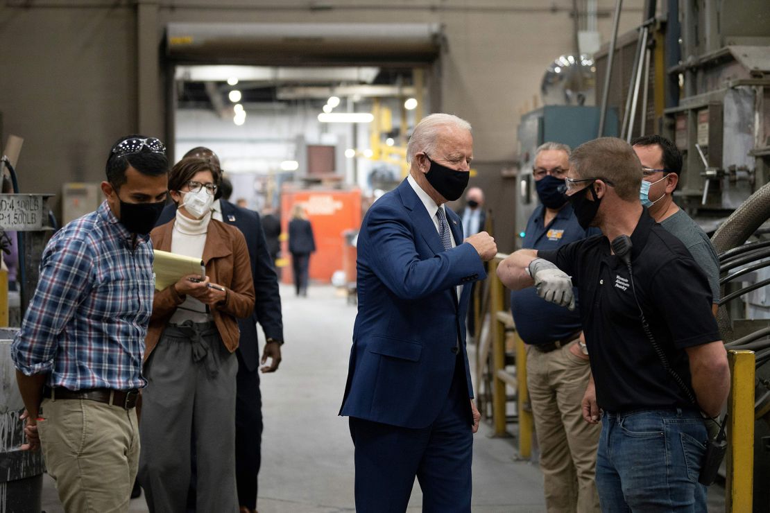 On the campaign trail Joe Biden visited with union members in an aluminum factory in Manitowoc, Wisconsin in September.