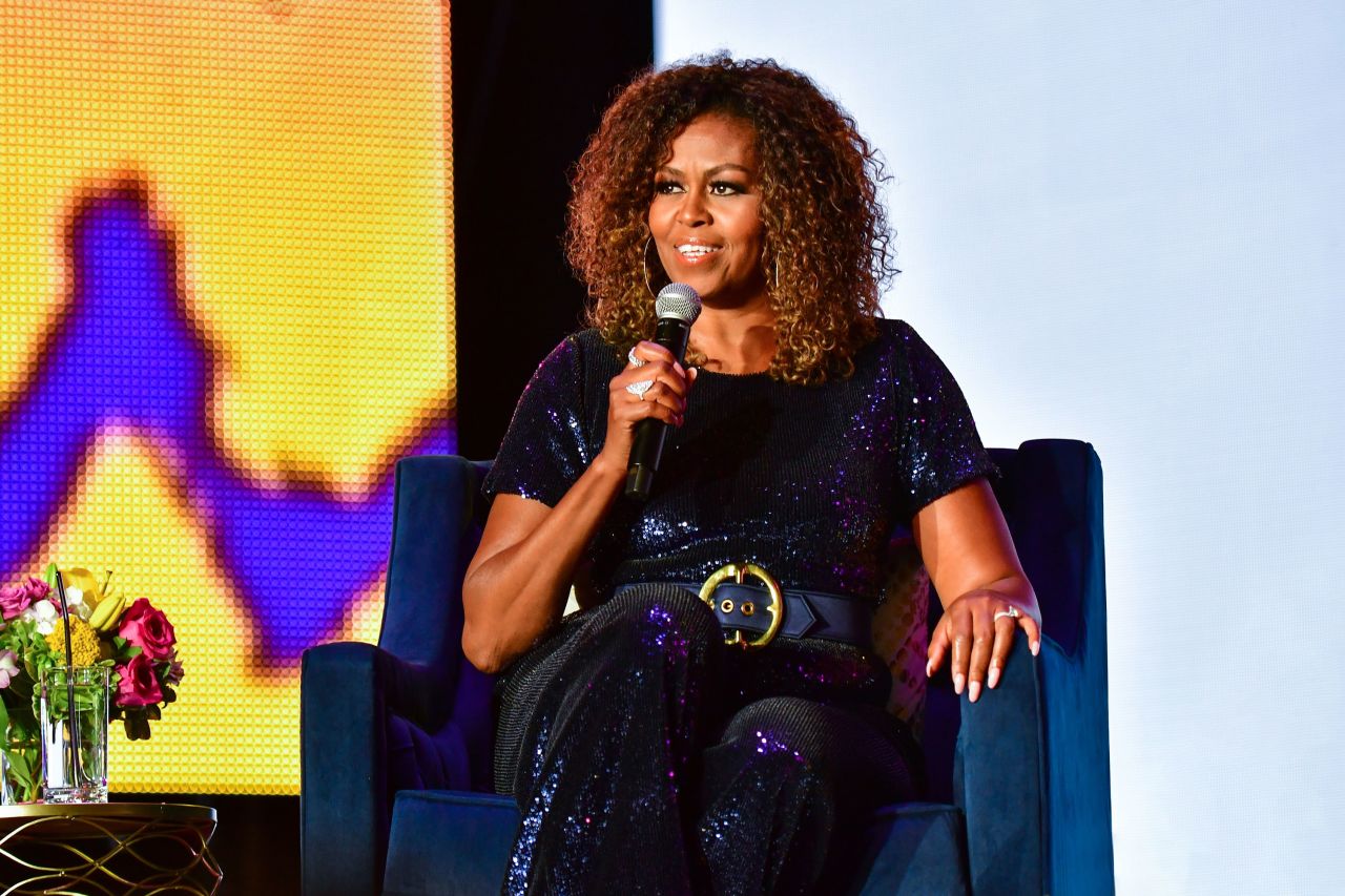 Michelle Obama wearing Sergio Hudson at the 2019 Essence Festival.