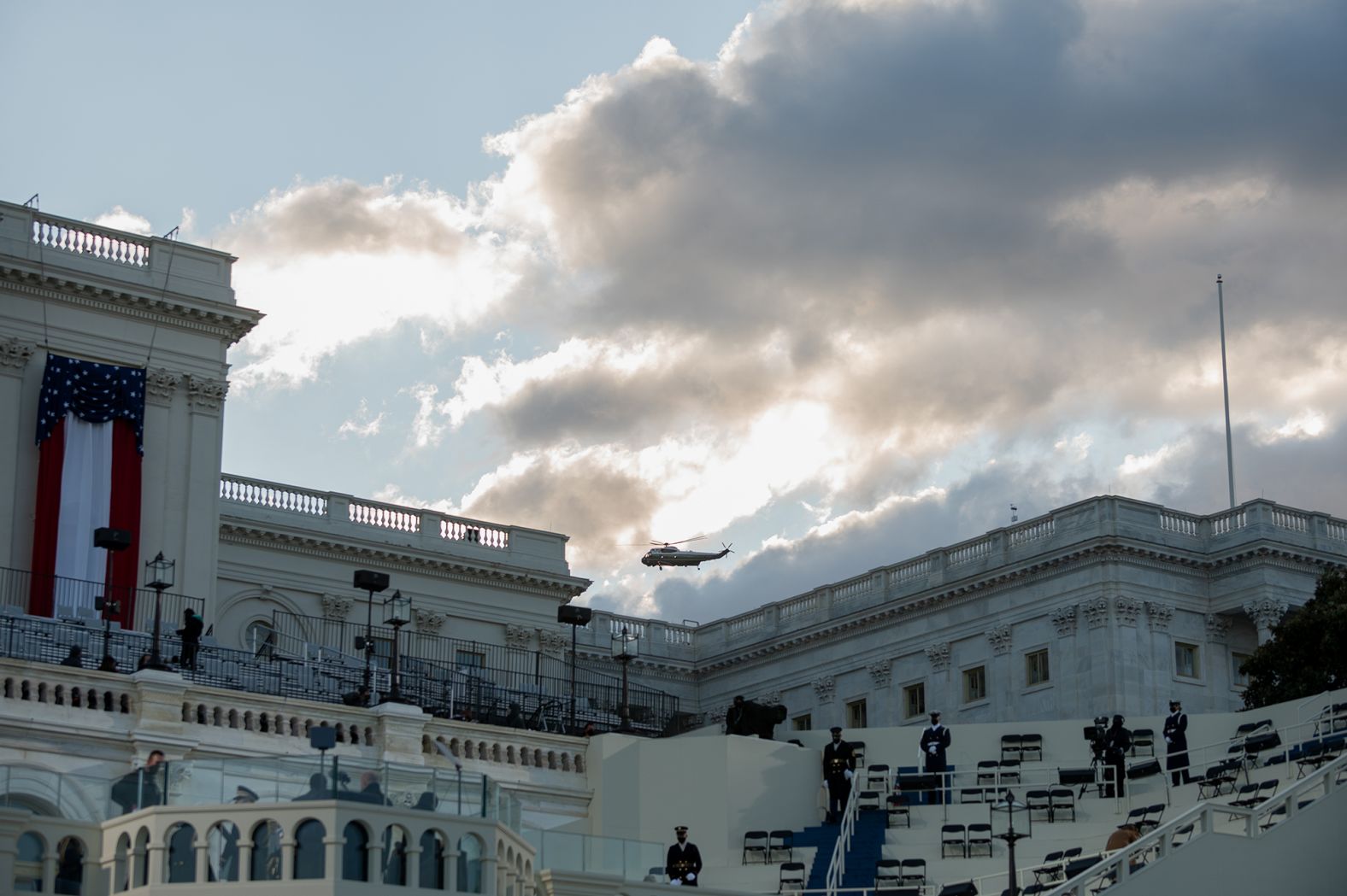 Marine One flies past the Capitol as President Trump leaves for Joint Base Andrews.