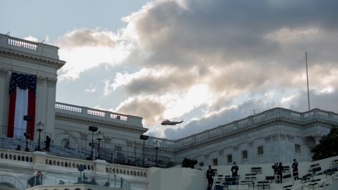 Marine One flies past the Capitol as President Trump leaves for Joint Base Andrews.