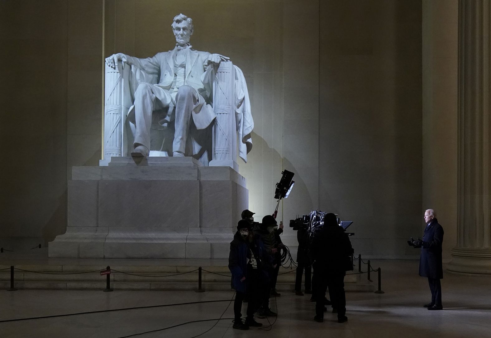 Biden delivers remarks from the Lincoln Memorial during the prime-time "Celebrating America" event. "It is humbling to stand here in this place in front of these sacred words," <a href="https://www.cnn.com/politics/live-news/biden-harris-inauguration-day-2021/h_b6d418bf3ba02512f0a1668e1316381b" target="_blank">Biden said during the live television broadcast.</a> "Humbling out of respect to President Lincoln and the office we now share and humbling because of you, the American people."