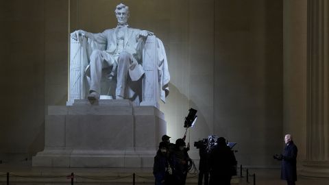 Biden delivers remarks from the Lincoln Memorial during the prime-time "Celebrating America" event. "It is humbling to stand here in this place in front of these sacred words," <a href="https://www.cnn.com/politics/live-news/biden-harris-inauguration-day-2021/h_b6d418bf3ba02512f0a1668e1316381b" target="_blank">Biden said during the live television broadcast.</a> "Humbling out of respect to President Lincoln and the office we now share and humbling because of you, the American people."