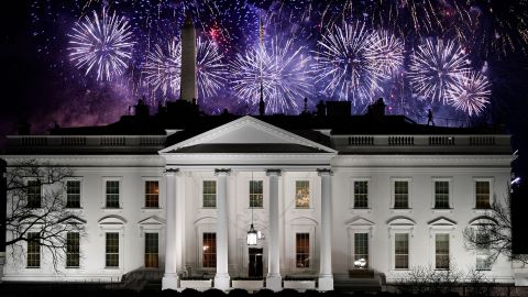 Fireworks are seen above the White House at the end of the Inauguration Day events.