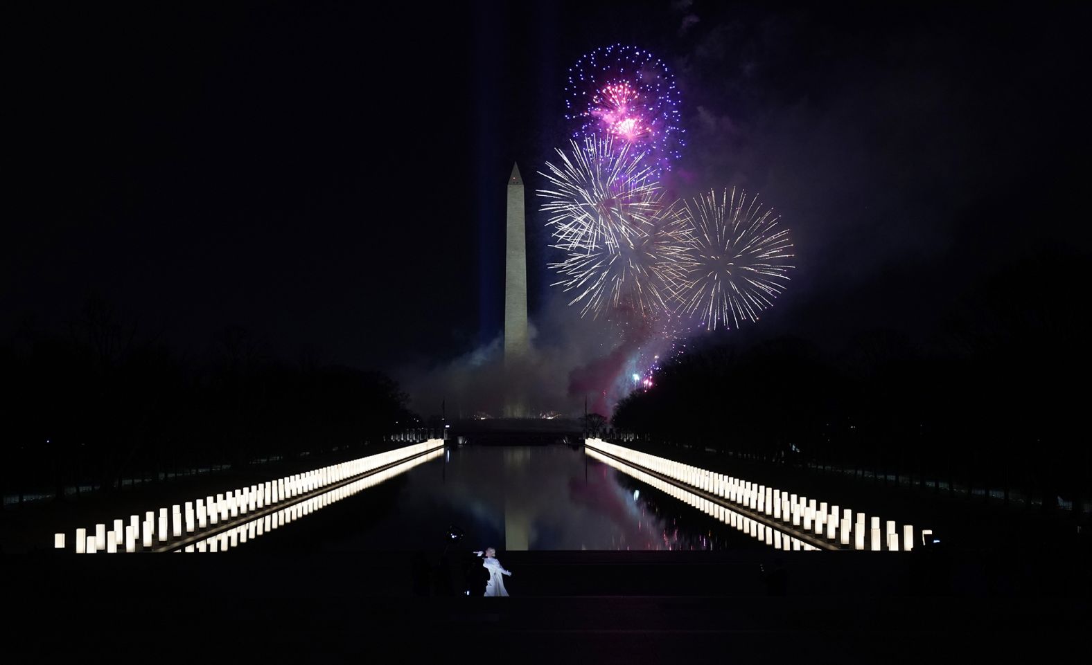 Singer Katy Perry performs her song "Firework" during the celebrations.