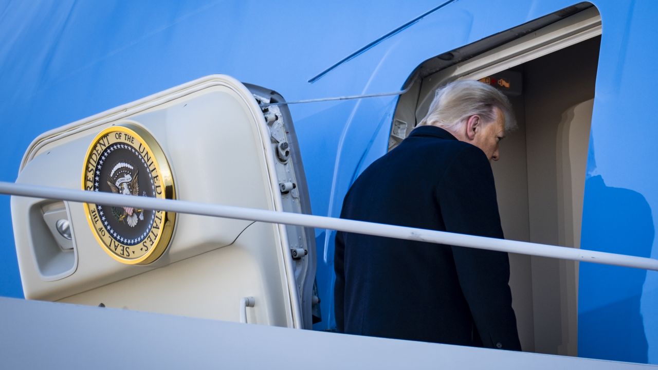 Trump boards Air Force One at Joint Base Andrews. 