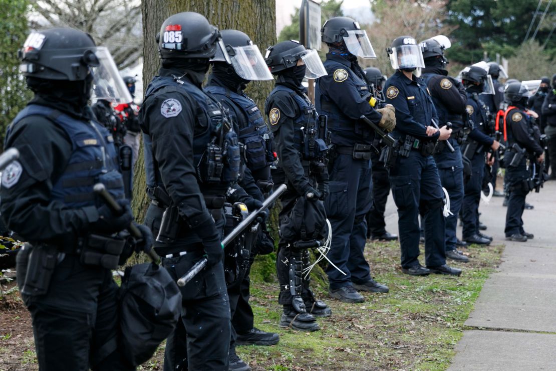 Police form a line in Portland, Oregon, during protests on Wednesday.