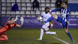 ALCOY, SPAIN - JANUARY 20: Juanan Casanova of CD Alcoyano scores his team's second goal during the Copa del Rey third round match between CD Alcoyano and Real Madrid at El Collao on January 20, 2021 in Alcoy, Spain. (Photo by Quality Sport Images/Getty Images)