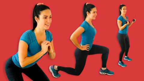 PBS host Stephanie Mansour, of "Step It Up With Steph," demonstrates proper form for common workout moves.