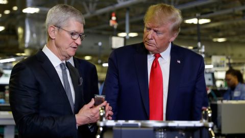 President Donald Trump tours an Apple manufacturing plant, Wednesday, Nov. 20, 2019, in Austin with Apple CEO Tim Cook.  (AP Photo/ Evan Vucci)