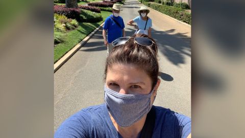 Amanda Rykoff and her parents on a socially distanced walk.