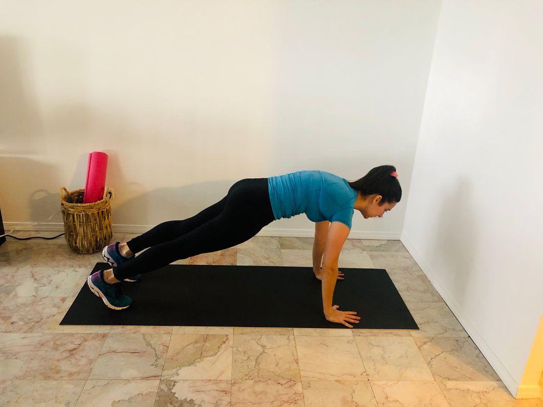 Correct form: Lift your core and keep your body in a strong, straight line for a proper plank.