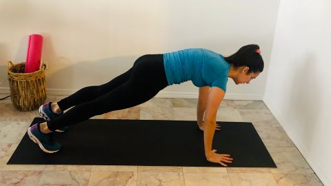 Correct form: Lift your core and keep your body in a strong, straight line for a proper plank.