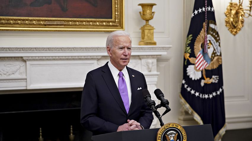 U.S. President Joe Biden speaks during an event on his administration's Covid-19 response in the State Dining Room of the White House in Washington, D.C., U.S., on Thursday, Jan. 21, 2021. Biden in his first full day in office plans to issue a sweeping set of executive orders to tackle the raging Covid-19 pandemic that will rapidly reverse or refashion many of his predecessor's most heavily criticized policies. Photographer: Al Drago/Bloomberg via Getty Images