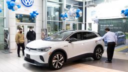 The new all-electric Volkswagen ID.4 is on display inside a dealership on January 19, 2021 in Thousand Oaks, California. (Photo by Josh Lefkowitz/Getty Images)