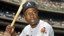 UNDATED:  Hank Aaron of the Atlanta Braves poses for an action portrait circa 1968.  Hank Aaron played for the Atlanta Braves from 1954 to 1954.   (Photo by Louis Requena/MLB via Getty Images)