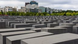 BERLIN, GERMANY - 2019/08/16: A view of concrete slabs or "stelae" part of the Memorial to the Murdered Jews of Europe or "Holocaust Memorial" located south of the Brandenburg Gate. Holocaust Memorial was designed by American architect Peter Eisenman occupying an area of 19,000-square-metre covered by 2711 concrete slabs or "stelae". (Photo by Omar Marques/SOPA Images/LightRocket via Getty Images)