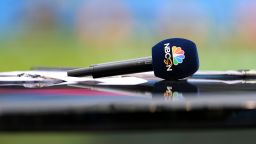 MANCHESTER, ENGLAND - APRIL 07: An NBC Sports Network television microphone is seen ahead of the Premier League match between Manchester City and Manchester United at the Etihad Stadium on April 7, 2018 in Manchester, England. (Photo by Simon Stacpoole/Offside/Getty Images)