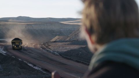 Lynne Huskinson, a retired coal minor, looks over the Eagle Butte mine in Gillette, Wyoming. Huskinson says she was laid off in 2019.