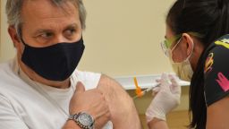 Rich Elliott receives the Covid-19 vaccine in Kittitas County, Washington. 