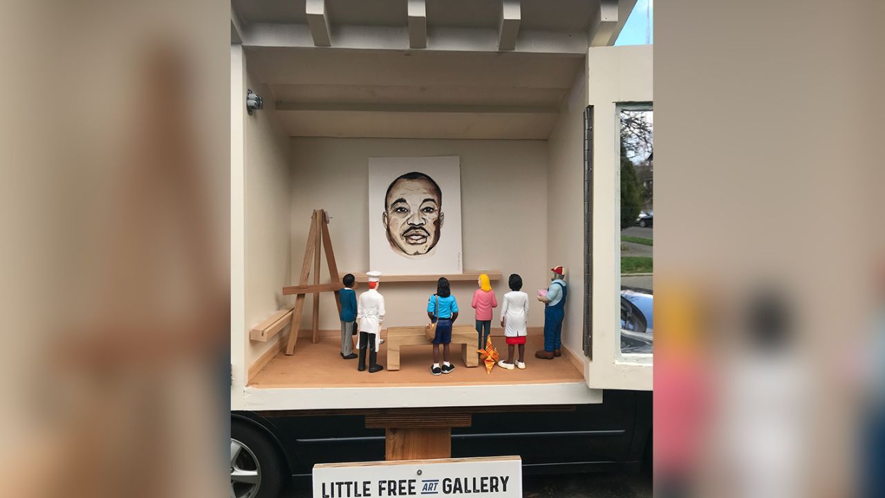 One of Milrany's own pieces, titled "MLK," featured in her mini art gallery on MLK Day.