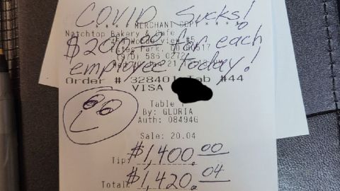The customer, who'd only been to the restaurant once before, wrote the message "Covid Sucks!" on the receipt.