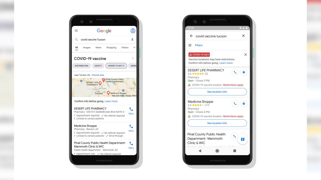 Google Maps and search results will soon show vaccination sites.