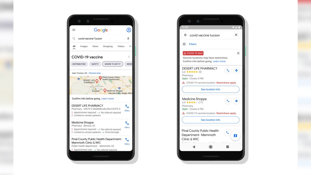 Google Maps and search results will soon show vaccination sites.