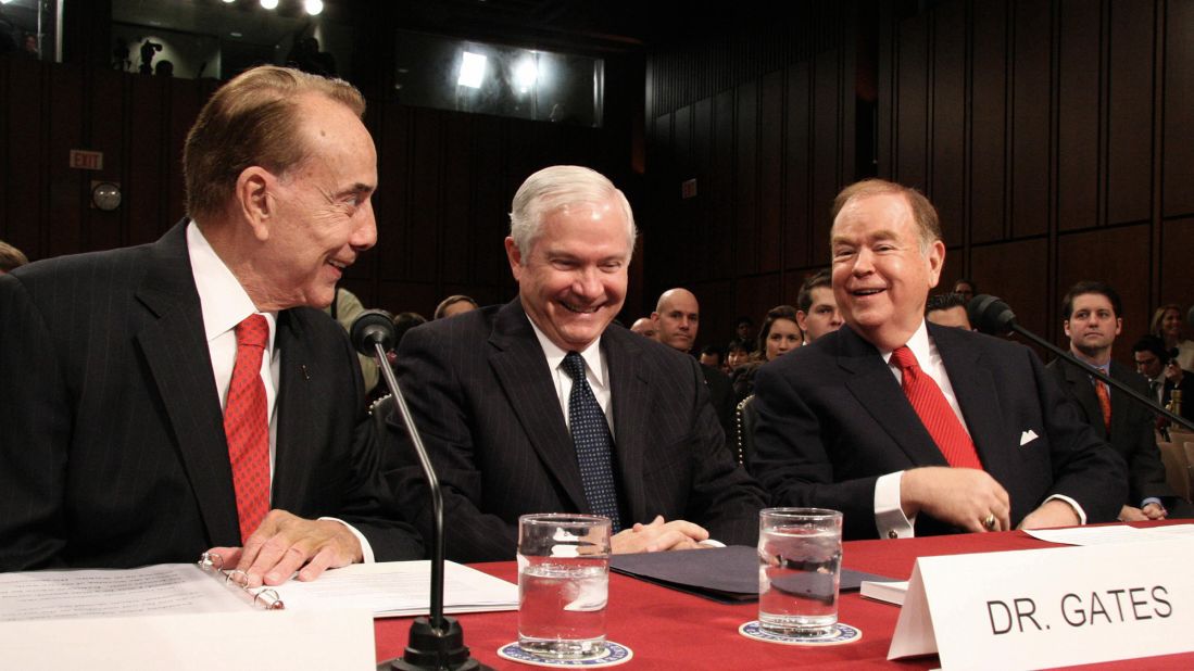 Dole sits with Robert Gates, center, and former US Sen. David Boren before Gates' confirmation hearing in 2006. Gates had been nominated for defense secretary.