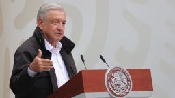 MEXICO CITY, MEXICO - SEPTEMBER 26: President of Mexico Andres Manuel Lopez Obrador speaks during the Ayotzinapa case report at Palacio Nacional on September 26, 2020 in Mexico City, Mexico. On september 26 of 2014, 43 students of Isidro Burgos Rural School of Ayotzinapa disappeared in Iguala city after clashing with police forces. The students were accused of attempting the kidnap of buses to be used for protests. The government of former Mexican president Enrique Peña Nieto led an investigation which revealed that corrupt police officers kidnapped the students and then were handed to members of a drug cartel who killed them after a few hours. Known as the 'Verdad Historica' (Historical Truth) this version has been refuted by the current government to find evidence that proves what actually happened to the students.  (Photo by Hector Vivas/Getty Images)