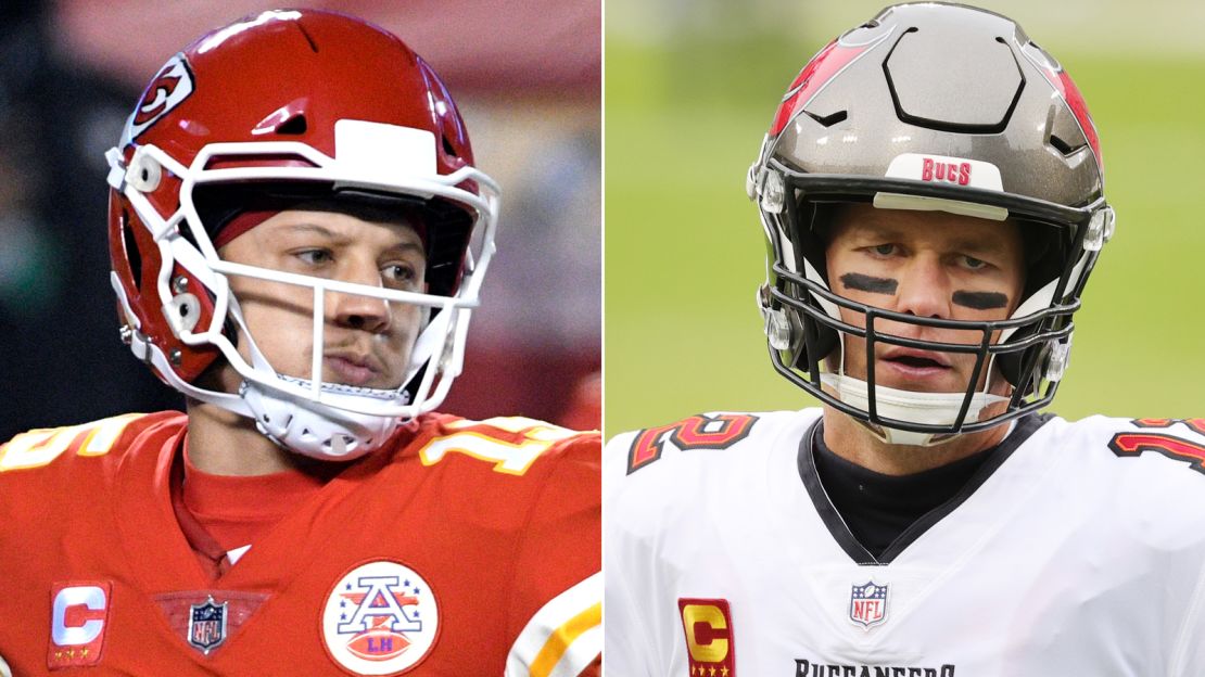 Patrick Mahomes, left, and Tom Brady 