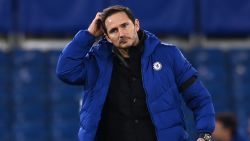 Chelsea's English head coach Frank Lampard reacts to their defeat on the pitch after the English Premier League football match between Chelsea and Manchester City at Stamford Bridge in London on January 3, 2021. - Manchester City won the game 3-1. (Photo by Andy Rain / POOL / AFP) / RESTRICTED TO EDITORIAL USE. No use with unauthorized audio, video, data, fixture lists, club/league logos or 'live' services. Online in-match use limited to 120 images. An additional 40 images may be used in extra time. No video emulation. Social media in-match use limited to 120 images. An additional 40 images may be used in extra time. No use in betting publications, games or single club/league/player publications. /  (Photo by ANDY RAIN/POOL/AFP via Getty Images)