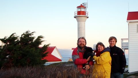 Jeff George, Caroline Woodward and their son Seamus, pictured some years ago while providing relief at Entrance Island Lightstation, also in British Columbia.