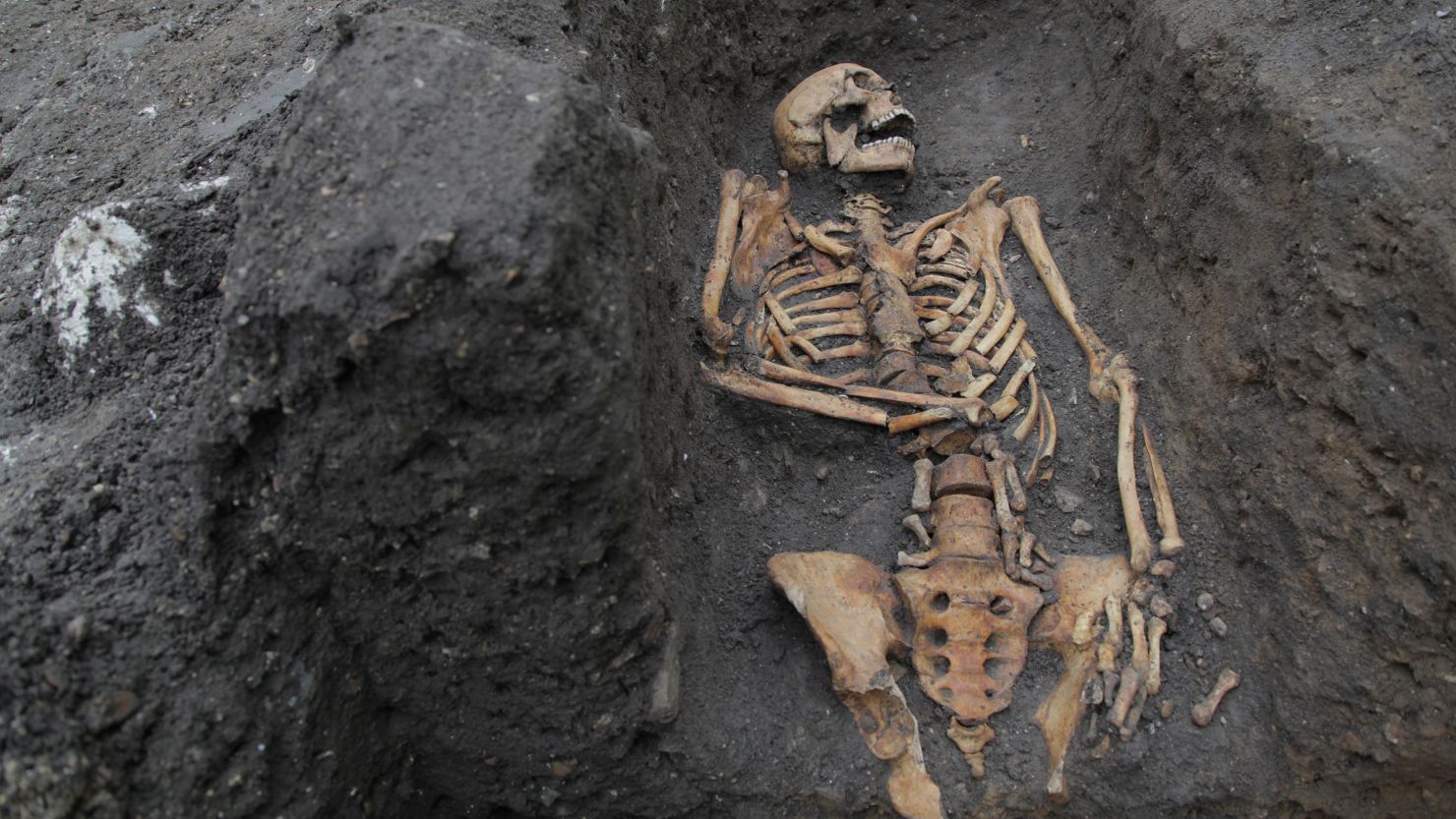 The remains of an individual buried in Cambridge's  Augustinian friary are shown here.