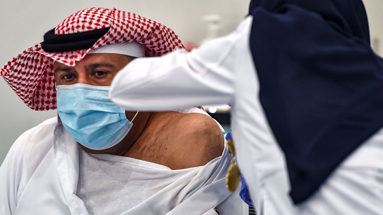 The first Saudi citizen receiving the Pfizer-BioNTech coronavirus vaccine in Riyadh in December 2020. 