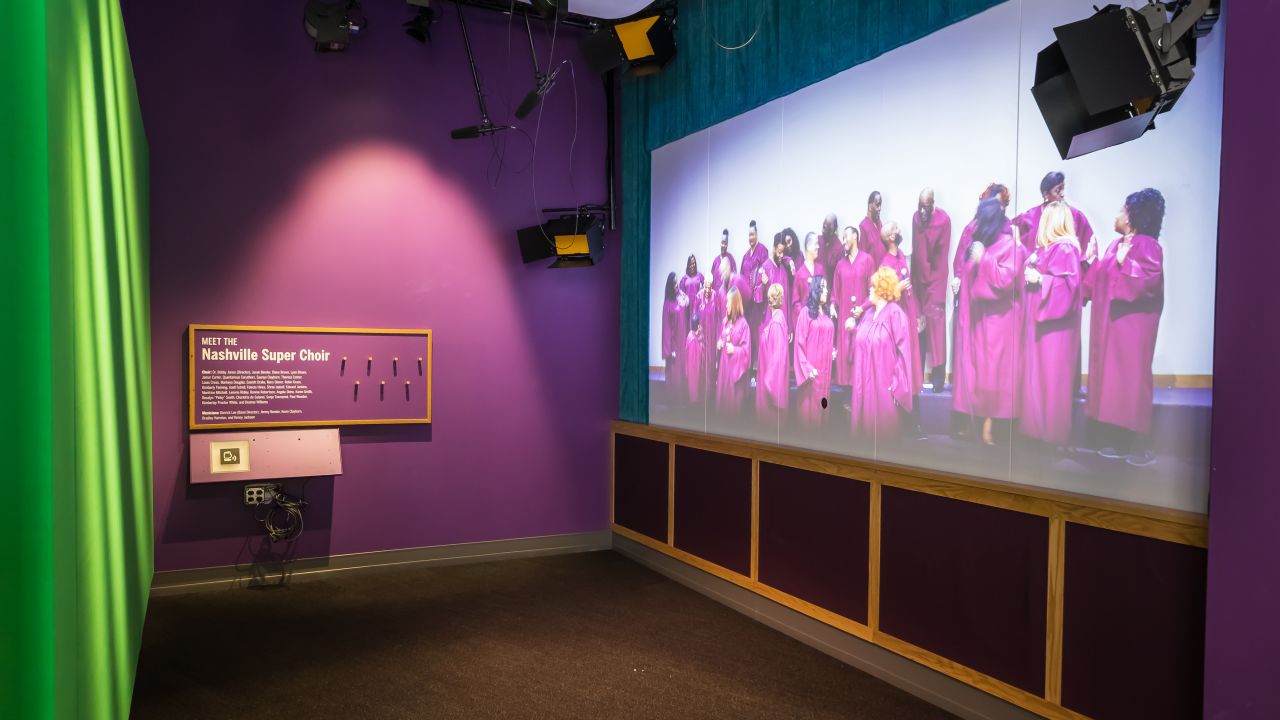 PIctured is the area where visitors learn a gospel song to join The Nashville Super Choir.