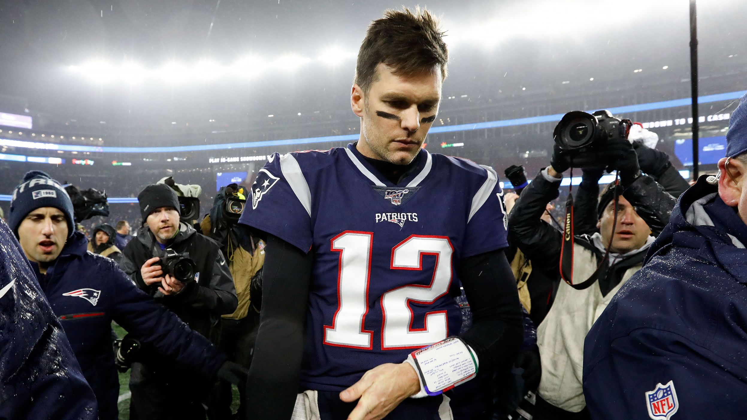 Brady's last game with the Patriots was a playoff loss to Tennessee in January 2020.