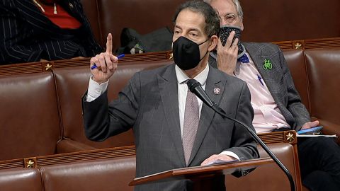 In this image from video, Rep. Jamie Raskin speaks as the House debates the objection to confirm the Electoral College vote from Pennsylvania, early in the morning of January 7.