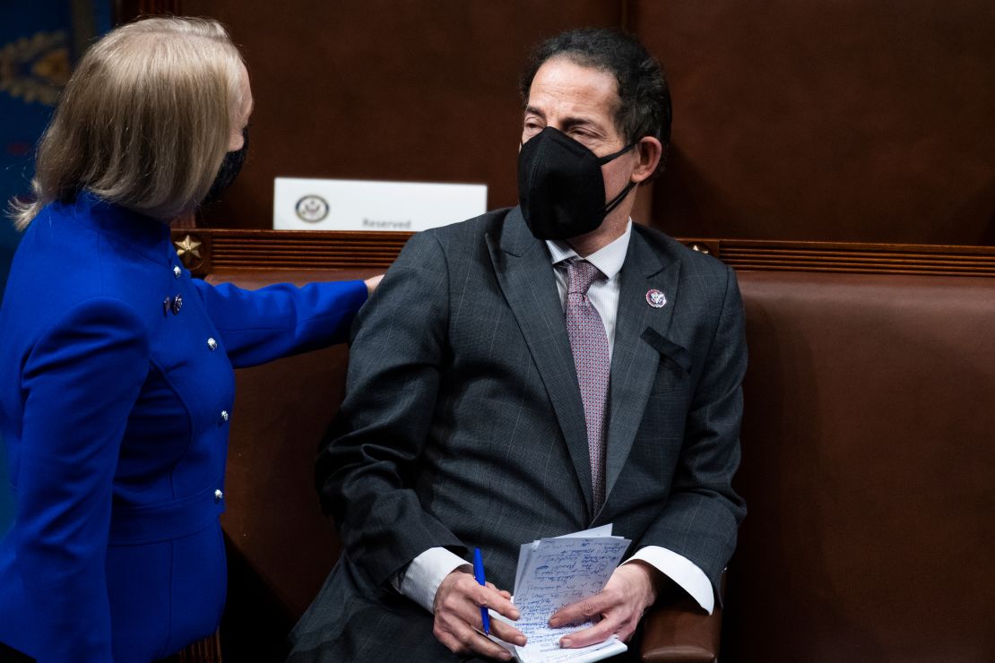 Raskin and Rep. Mary Gay Scanlon of Pennsylvania attend a joint session of Congress to certify the Electoral College votes early in the morning of January 7. Rioters attacked the Capitol earlier in the night. 