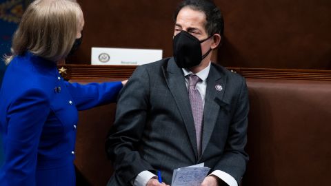 Raskin and Rep. Mary Gay Scanlon of Pennsylvania attend a joint session of Congress to certify the Electoral College votes early in the morning of January 7. Rioters attacked the Capitol earlier in the night. 