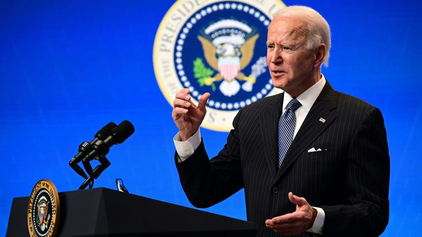 US President Joe Biden delivers remarks before signing an Executive Order in the South Court Auditorium at the White House on January 25, 2021 in Washington, DC. (Photo by JIM WATSON / AFP) (Photo by JIM WATSON/AFP via Getty Images)