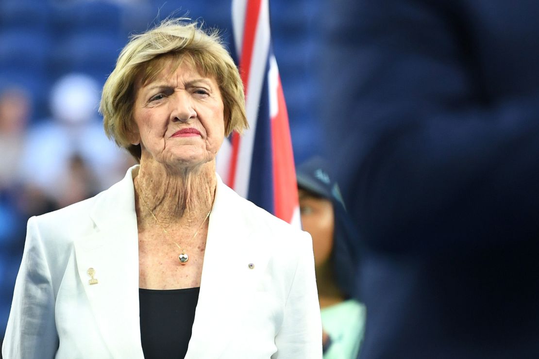 Court looks on during a tennis Hall of Fame ceremony on day nine of the 2020 Australian Open.