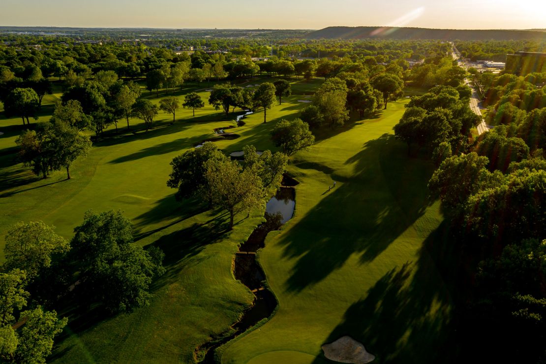 An aerial view of the 2nd and 7th hole at Southern Hills Country Club.