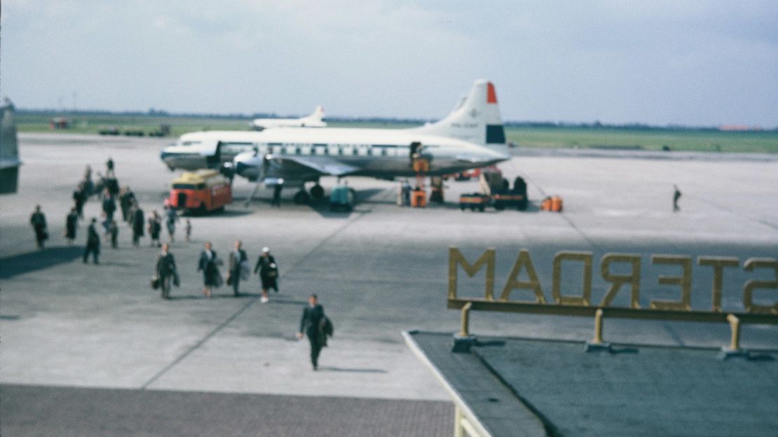 One of the slides was a photo of Amsterdam Schiphol airport.